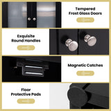 Tangkula 64.5" Tall Bathroom Storage Cabinet, Freestanding Linen Cabinet with Frost Glass Doors and Shelves