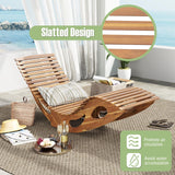 Tangkula Outdoor Chaise Lounge Chair, Acacia Wood Rocking Sun Lounger with Slatted Backrest and Seat