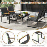 Tangkula Outdoor Metal Conversation Set with Padded Fabric Seat & Wood-Plastic Armrests