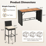 Tangkula 7 Piece Patio Wicker Bar Set, Patiojoy Outdoor Acacia Wood Bar Height Table & 6 Rattan Bar Stool Chairs