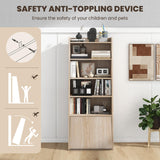 Tangkula 6 Tier Bookcase, Modern Bookshelf w/ 2 Adjustable Shelves & Flip-up Door, Wood Storage Cabinet with 5 Open Shelves