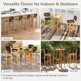 Tangkula 3 Piece Patio Bar Set, Teak Wood Bistro Furniture with Footrest, Round Cocktail Table with 2 Armless Rattan Bar Stools