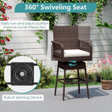 Tangkula Patio 360° Swivel Bar Stool with Cross-Woven Armrests