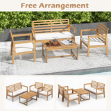Tangkula 4 Piece Wood Patio Conversation Set, Patio Furniture Set w/Seat Cushions