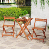 Tangkula 3 Pieces Solid Wood Patio Bistro Set with 2 Folding Chairs