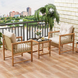 Tangkula 3 Pieces Patio Furniture Set, Outdoor PE Wicker Conversation Bistro Set with Acacia Wood Frame