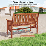 Tangkula Outdoor Wood Garden Bench 2-Person Patio Park Bench with Backrest Armrests and Slatted Seat