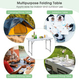 Tangkula 4 ft Folding Table, Portable Picnic Table with 3 Adjustable Height