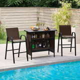Tangkula 3 Piece Outdoor Bar Set Patio Bar Height Table & Armchairs with Footrest