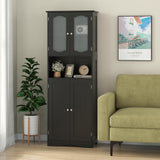 Tangkula 64.5" Tall Bathroom Storage Cabinet, Freestanding Linen Cabinet with Frost Glass Doors and Shelves