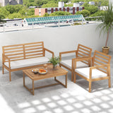 Tangkula 4 Piece Wood Patio Conversation Set, Patio Furniture Set w/Seat Cushions