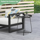 Tangkula Outdoor Side Table with Handle, 18" Round Small Coffee Accent Table for Indoor & Outdoor