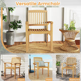 Tangkula Teak Wood Armchair with Slatted Seat & Curved Seat
