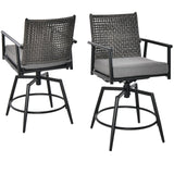 Tangkula Patio Swivel Bar Stools Set of 2, Outdoor Counter Height Bar Chairs with PE Rattan Back