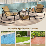 Tangkula 3 Piece Rocking Bistro Set Outdoor with Storage Basket