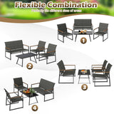Tangkula Outdoor Metal Conversation Set with Padded Fabric Seat & Wood-Plastic Armrests