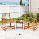 Tangkula 3 Piece  Acacia Wood Rocker Bistro Set