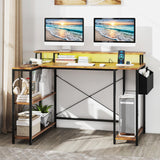 Tangkula L Shaped Gaming Desk with LED Lights & Power Outlets