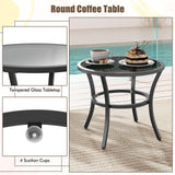 Tangkula 5 Piece Outdoor Furniture Set, Rattan Chairs & Ottomans w/Round Glass Topped Coffee Table