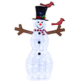 Tangkula 4.8 FT Christmas Lighted Snowman with Red Birds, Indoor/Outdoor Pre-Lit Xmas Snowman with 120 LED Lights