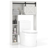 Tangkula Over The Toilet Storage Cabinet, Freestanding Bathroom Organizer Above Toilet with Sliding Barn Door & Storage Shelves