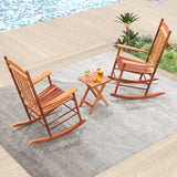 Tangkula 3-piece Outdoor Poplar Wood Rocking Bistro Set