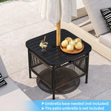 Tangkula Outdoor PE Rattan Side Table with 1.57” Umbrella Hole