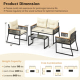Tangkula Heavy Duty Outdoor Cushioned Conversation Set with Tempered Glass Coffee Table