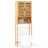 Tangkula Over The Toilet Storage Cabinet, Tall Natural Bamboo Bathroom Shelf Over Toilet with 2 Doors