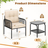 Tangkula 3 Pieces Patio Bistro Set, PE Rattan Furniture Set with Tempered Glass Table