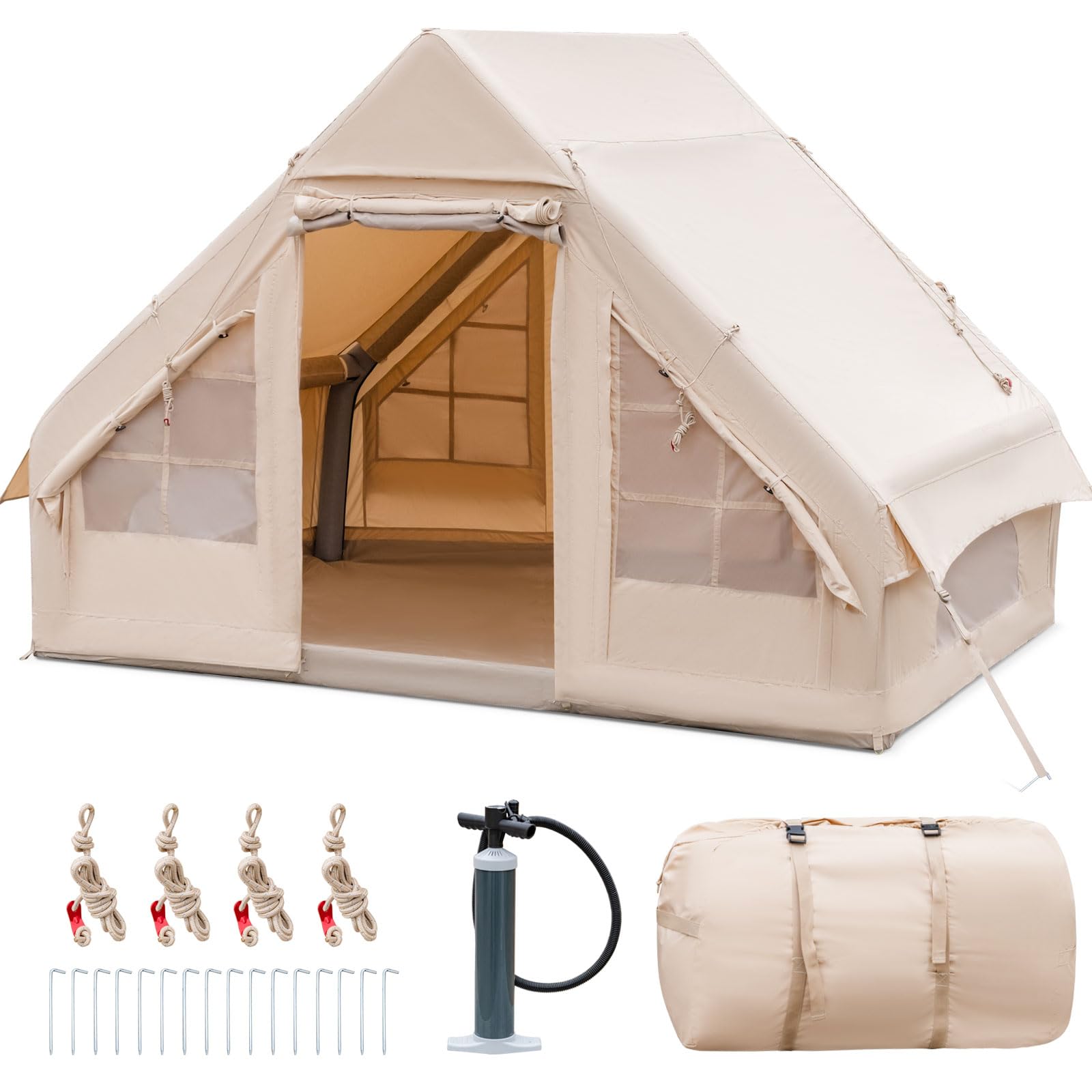 outdoor inflatable camping tent Tangkula Inflatable Camping Tent with Pump, 4-6 People Outdoor Blow Up Cabin Tent with 7 Mesh Windows