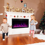Tangkula 40 Inch Linear Electric Fireplace, Recessed & Wall-Mounted Fireplace Heater with Multi-Color Flame