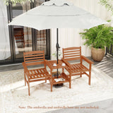 Tangkula Outdoor Patio Loveseat with Table, Wood 2-Seat Conversation Set with Coffee Table and Umbrella Hole