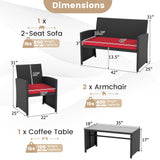 Tangkula 4 Pieces Patio Furniture Set with Tempered Glass Tabletop and Removable Cushion