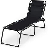 Outdoor Folding Chaise Lounge Chair, 4-Position Adjustable Reclining Chair with Pillow