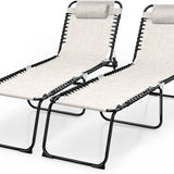 Outdoor Folding Chaise Lounge Chair, 4-Position Adjustable Reclining Chair with Pillow