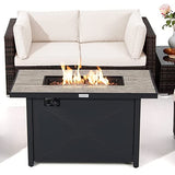 Tangkula 6 Pieces PE Rattan Wicker Sectional Sofa with 42" 60,000 BTU Gas Fire Pit Table