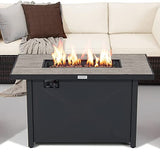 Tangkula 7 Piece Patio Furniture Set with Fire Pit Table, Includes 42 Inches 60,000 BTU Propane Rectangle Fire Pit Table