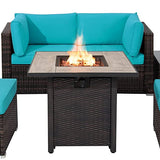 Tangkula 6 Piece Outdoor Rattan Sofa Set with 30in Propane Gas Fire Table