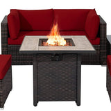 Tangkula 6 Piece Outdoor Rattan Sofa Set with 30in Propane Gas Fire Table