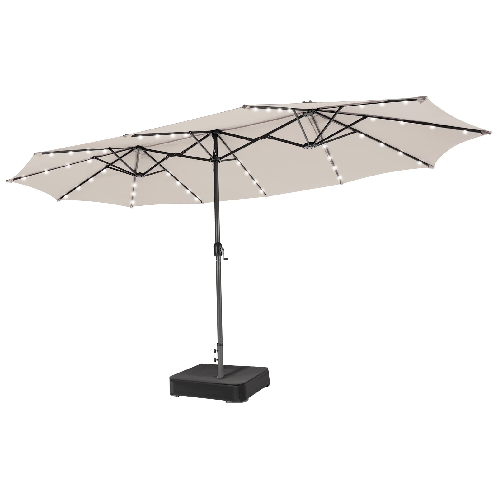 large solar patio umbrella 15 Feet Double-Sided Patio Umbrella with 48 LED Lights, Beige