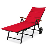 Tangkula Foldable Outdoor Chaise Lounger, Wicker Lounger Chair with Aluminum Black Frame, Wheels for Easy Moving