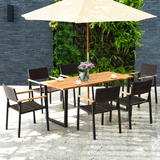 Tangkula 7 Pieces Outdoor Patio Dining Set, Patiojoy Outdoor Conversation Set, Includes Large Acacia Wood Top Table
