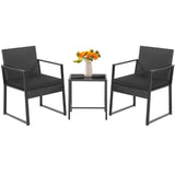 Tangkula 3 Piece Patio Furniture Set, Modern Heavy Duty All Weather Cushioned Wicker Chairs and Coffee Table Set