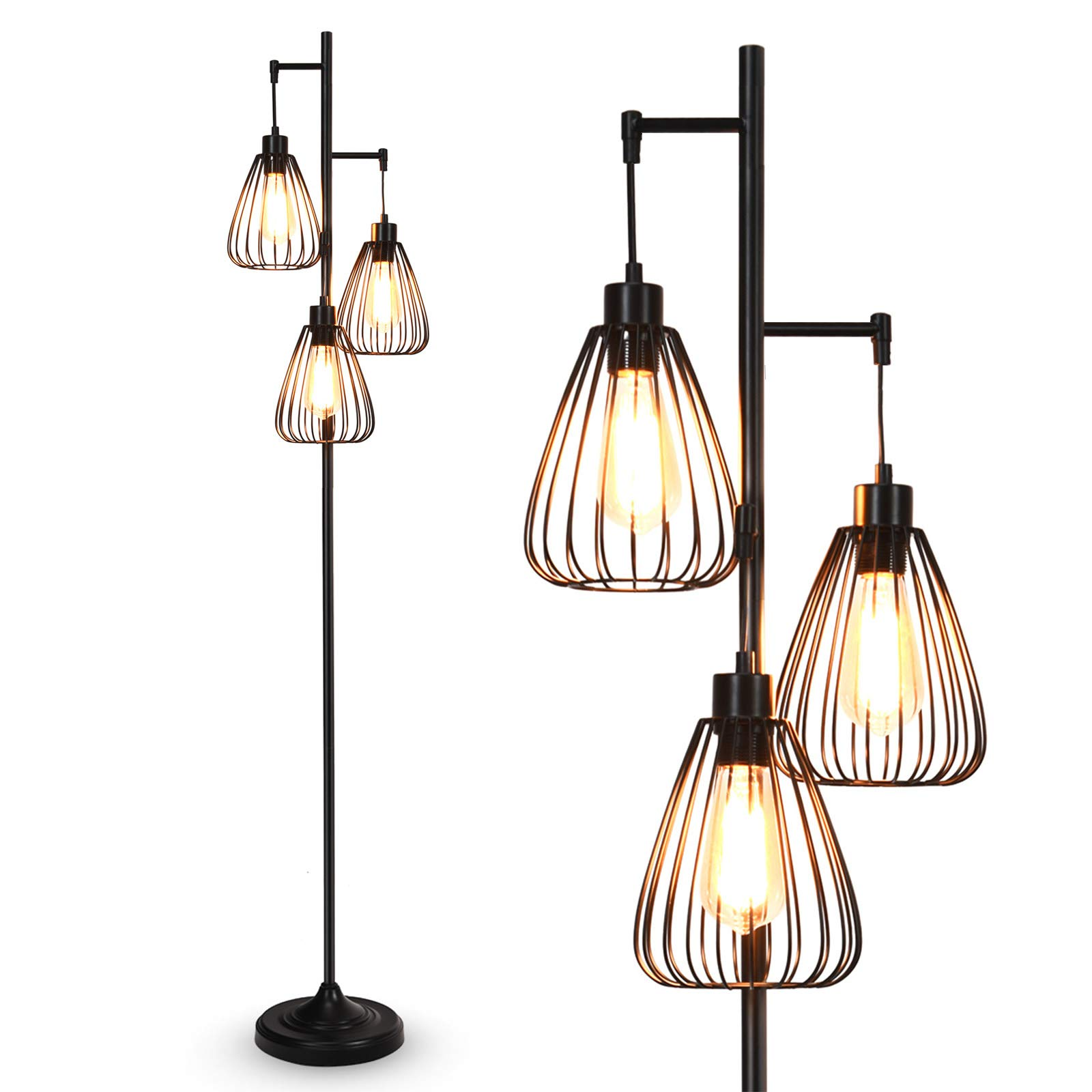 Tangkula 3 Lights Industrial Floor Lamp Rustic 3 Head Tall Lamp