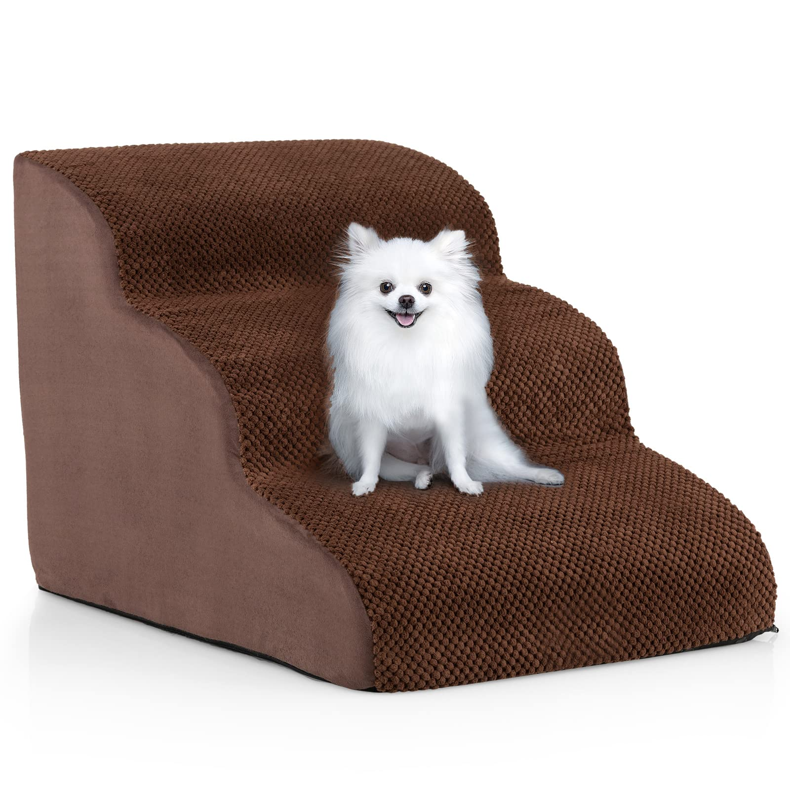 Tangkula Foam Dog Stairs for High Beds Extra Wide Deep Pet Ramp