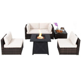 Tangkula 6-Piece Patio Furniture Set with 30" Propane Fire Pit Table