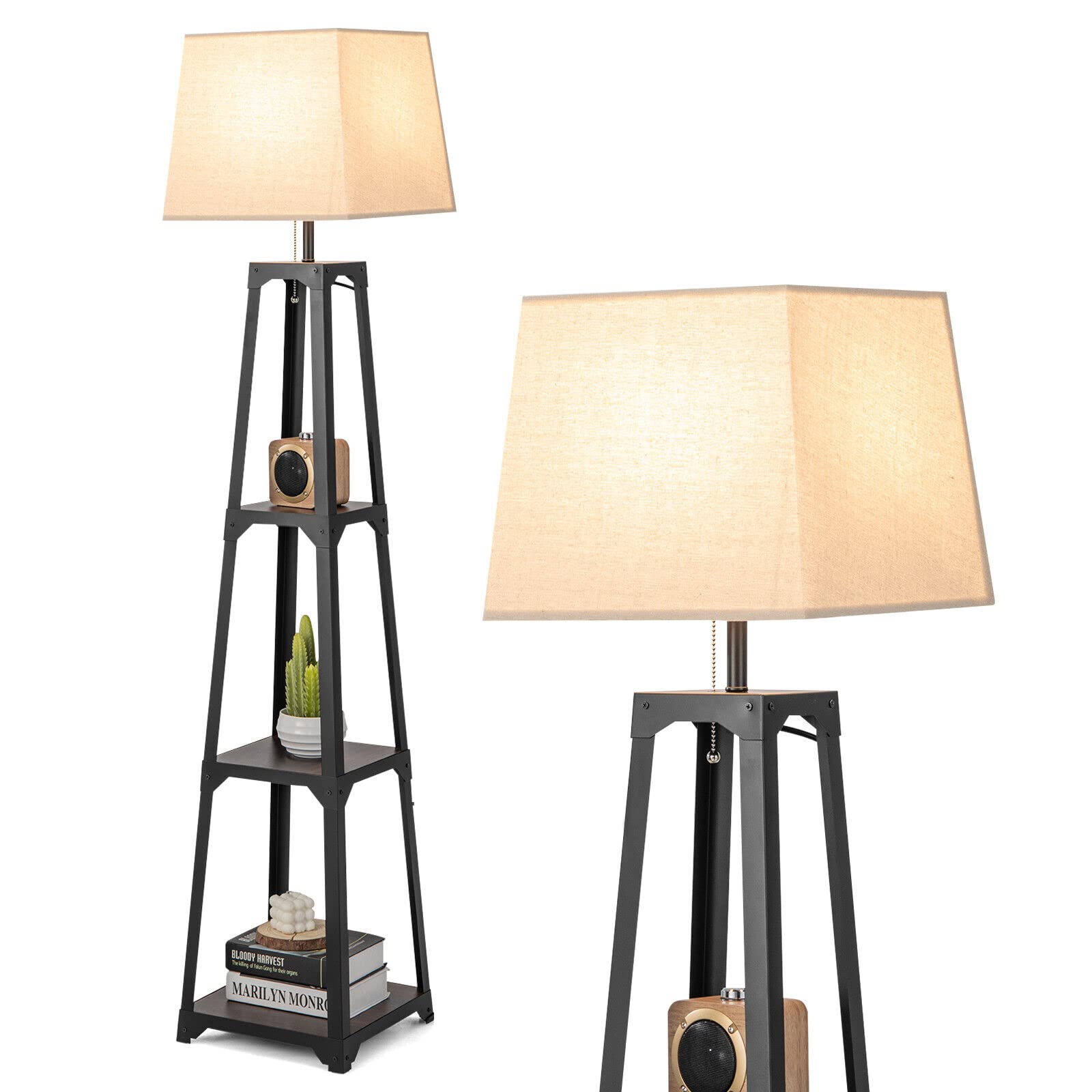 3 Tier Display Floor Lamp with Storage Shelves - Tangkula