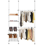 Tangkula 2 Tier Adjustable Closet System, Floor to Ceiling Clothes Hanger with Storage Shelf & Shoes Hooks
