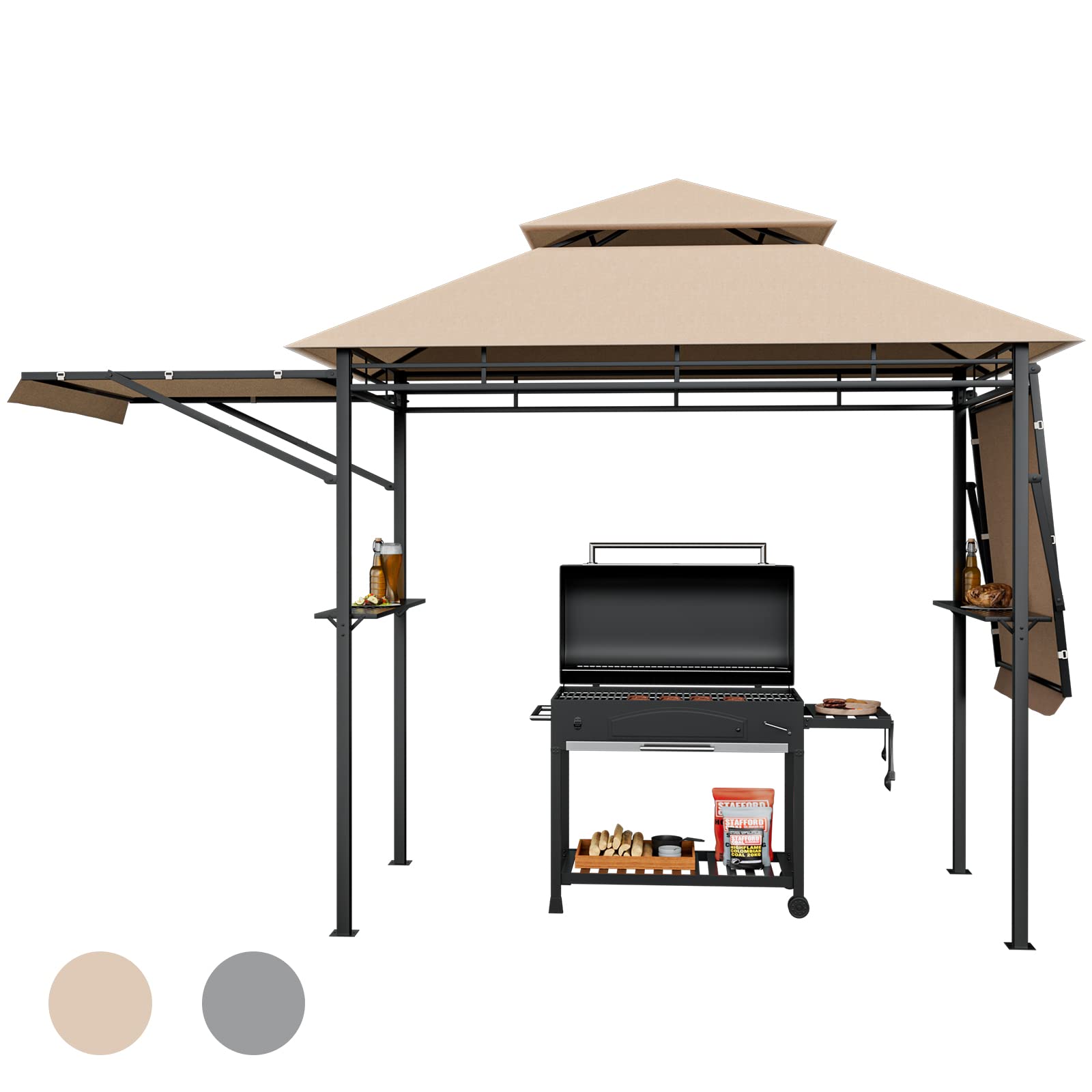 grill tent Tangkula 13.5x4 Ft Grill Gazebo with Dual Side Awnings, Double Tier BB – tangkula